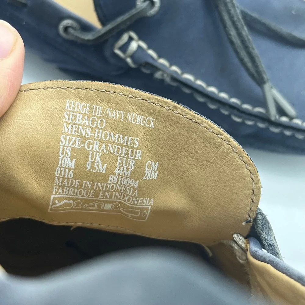 Sebago Boat Shoes Driving Moccasins Kedge Tie Navy Nubuck Leather Mens 10M